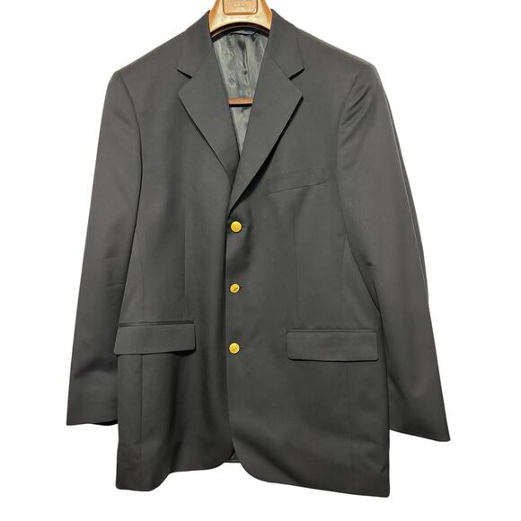 Brooks Brothers 346 Wool Navy Mens Blazer Jacket 42 Long Gold Buttons Classic
